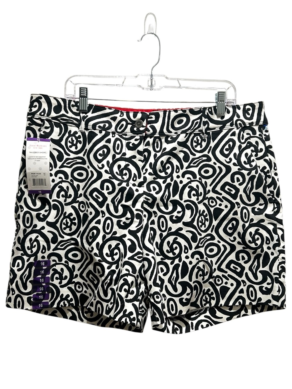 New Isaac Mizrahi Black & White Abstract Print Cotton Blend Shorts - Size 16